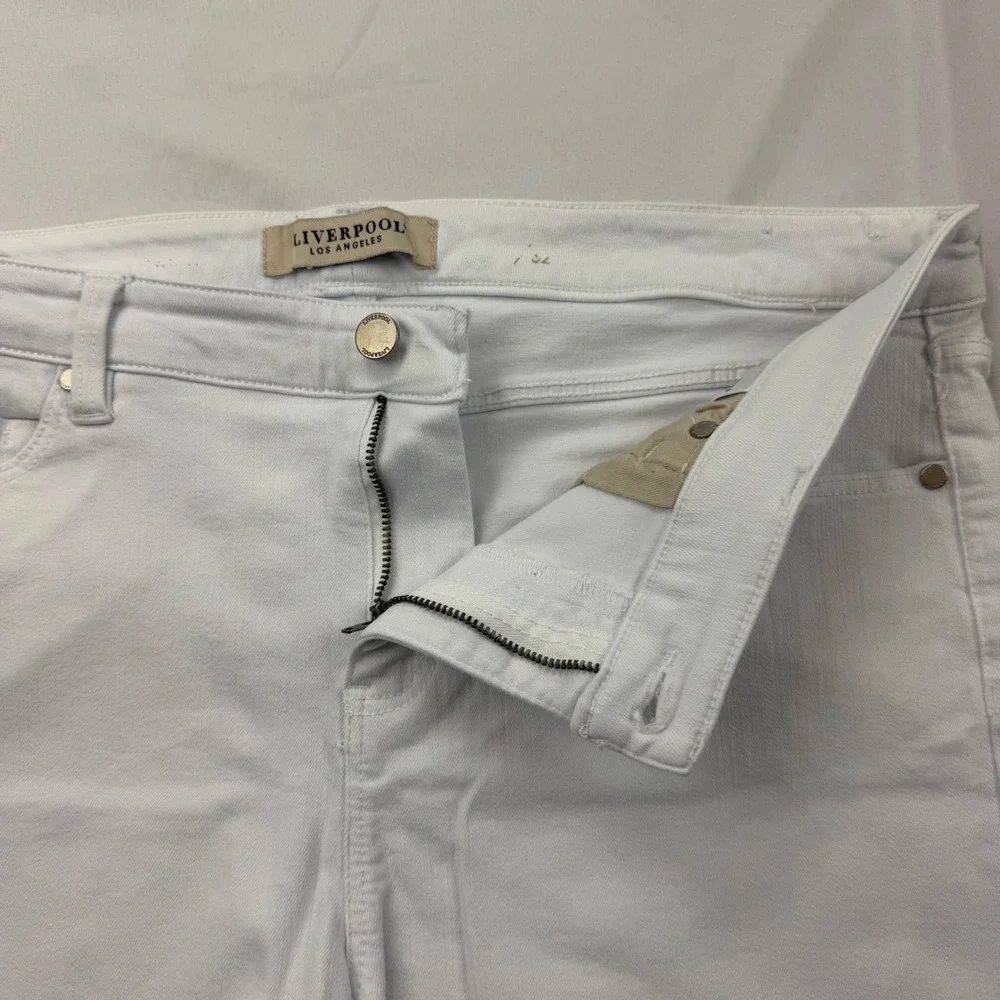 Liverpool Denim Shorts Women 14 Bright White Frayed Hem Stretch Five Pocket